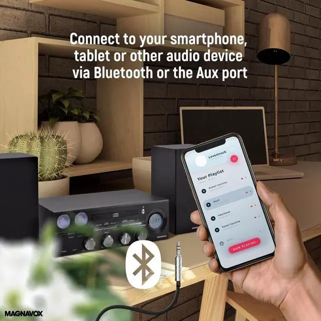 Alt view image 6 of 7 - MM451 3-Piece Tray Loading CD Shelf System with Digital PLL FM Stereo Radio, Bluetooth Wireless Technology, and Remote Control in Black | LCD Display | AUX Port Compatible |