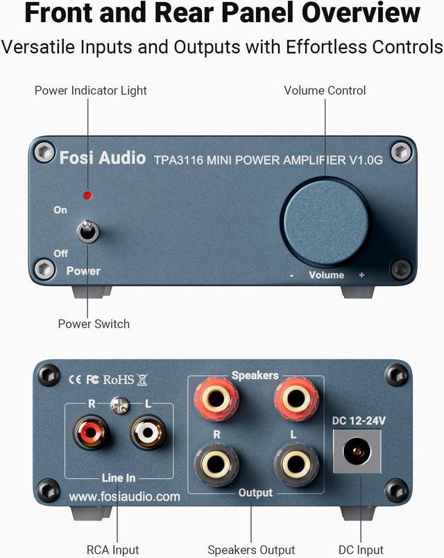 Alt view image 6 of 7 - Audio V1.0G 2 Channel Class D Mini Stereo Amplifier for Home Speakers TPA3116 50W x 2 with Power Supply