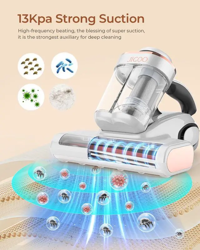 Alt view image 3 of 6 - Bed Vacuum Cleaner with Dust Sensor, Mattress Vacuum Cleaner with UV & Ultrasonic and High Heating, 13Kpa Suction 500W Powerful Double-Cup Handheld Vacuums (J300, Corded)