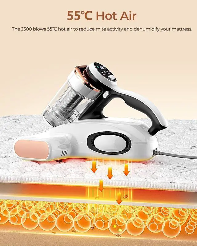 Alt view image 4 of 6 - Bed Vacuum Cleaner with Dust Sensor, Mattress Vacuum Cleaner with UV & Ultrasonic and High Heating, 13Kpa Suction 500W Powerful Double-Cup Handheld Vacuums (J300, Corded)