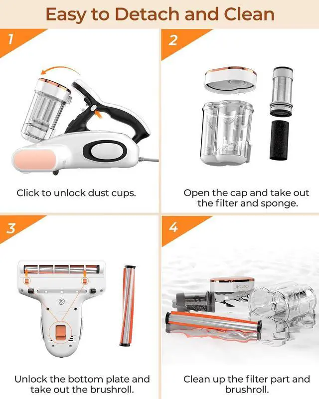 Alt view image 6 of 6 - Bed Vacuum Cleaner with Dust Sensor, Mattress Vacuum Cleaner with UV & Ultrasonic and High Heating, 13Kpa Suction 500W Powerful Double-Cup Handheld Vacuums (J300, Corded)