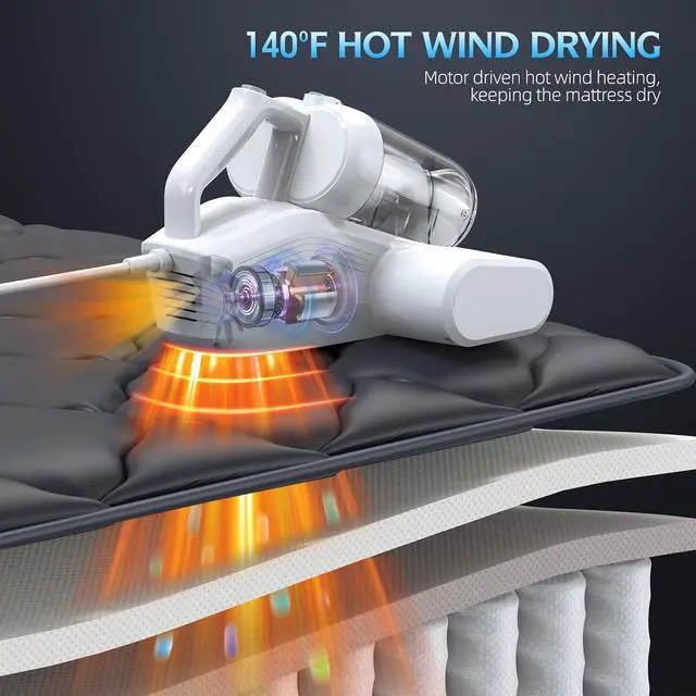 Alt view image 5 of 7 - Vacuum Cleaner Bed Vacuum Cleaner with 16Kpa Suction 253.7nm UV-C Light & 40000 Rpm/Min Brushroll Rotation & HEPA Filter & Heating Tech, Includes A Spare Filter ,600W, (Ultra-UVC-K16, Corded)