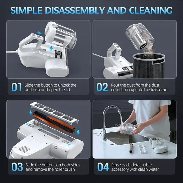 Alt view image 7 of 7 - Vacuum Cleaner Bed Vacuum Cleaner with 16Kpa Suction 253.7nm UV-C Light & 40000 Rpm/Min Brushroll Rotation & HEPA Filter & Heating Tech, Includes A Spare Filter ,600W, (Ultra-UVC-K16, Corded)