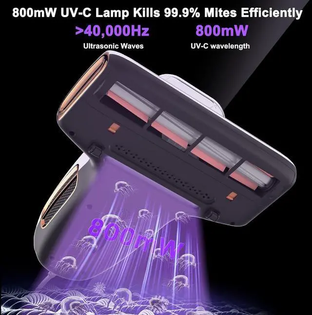Alt view image 3 of 7 - T600 Bed Vacuum Cleaner with UV-C Light, 15Kpa Suction 700W Powerful Double Cup Handheld Vacuums, Mattress Vacuum Cleaner with Smart Dust Sensor, Ultrasonic & Heating Tech, HEPA Filter - Corded