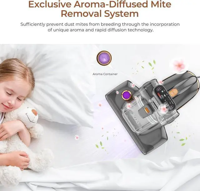 Alt view image 5 of 7 - T600 Bed Vacuum Cleaner with UV-C Light, 15Kpa Suction 700W Powerful Double Cup Handheld Vacuums, Mattress Vacuum Cleaner with Smart Dust Sensor, Ultrasonic & Heating Tech, HEPA Filter - Corded