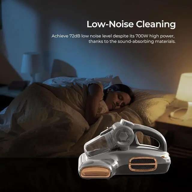 Alt view image 7 of 7 - T600 Bed Vacuum Cleaner with UV-C Light, 15Kpa Suction 700W Powerful Double Cup Handheld Vacuums, Mattress Vacuum Cleaner with Smart Dust Sensor, Ultrasonic & Heating Tech, HEPA Filter - Corded
