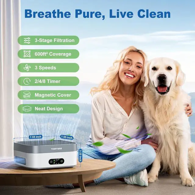 Alt view image 2 of 7 - Air Purifiers for Home Bedroom Up to 600 ft², True HEPA Air Purifier for Pets Dust Dander Pollen Odor Smoke, New Quiet Wind Wheel System, Portable Air Purifier for Travel
