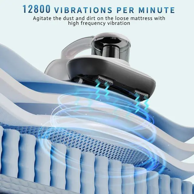 Alt view image 3 of 7 - Mattress Vacuum Cleaner, Handheld UV Bed Vacuum Cleaner 16KPa & 12800 Vibrations Per/Min Upgraded Effectively Clean Up Bed, Pillows, Cloth Sofas, Carpets and Ther Fabric Surfaces