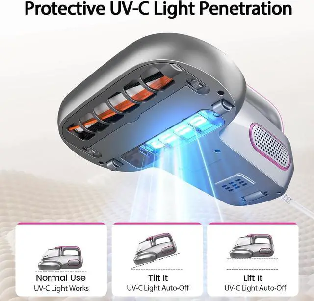 Alt view image 3 of 7 - Mattress Vacuum, Bed Vacuum with HEPA Filtration, 14Kpa Powerful Suction,73600Cycle/Min High Frequency Vibration, 500W Immense Motor, Mattress Vacuum Cleaner with Hot Air Blower (Silver Grey)