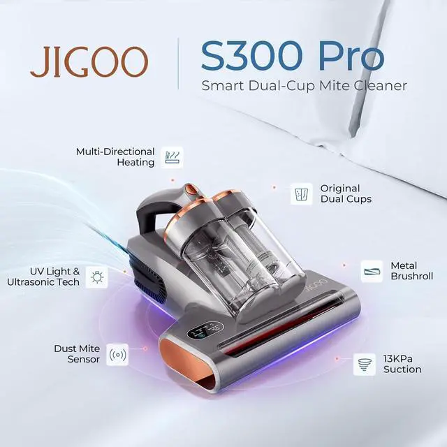 Alt view image 2 of 7 - Bed Vacuum Cleaner with Dust Sensor: 500W 13Kpa Mattress Vacuum Cleaner with UV & Ultrasonic and High Heating,Anti-allergen Powerful Handheld Bed Vacuums for Mattress (S300 Pro, Corded)
