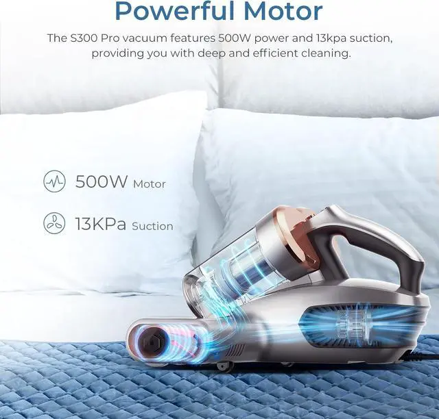 Alt view image 3 of 7 - Bed Vacuum Cleaner with Dust Sensor: 500W 13Kpa Mattress Vacuum Cleaner with UV & Ultrasonic and High Heating,Anti-allergen Powerful Handheld Bed Vacuums for Mattress (S300 Pro, Corded)