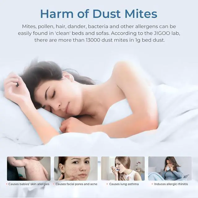 Alt view image 7 of 7 - Bed Vacuum Cleaner with Dust Sensor: 500W 13Kpa Mattress Vacuum Cleaner with UV & Ultrasonic and High Heating,Anti-allergen Powerful Handheld Bed Vacuums for Mattress (S300 Pro, Corded)