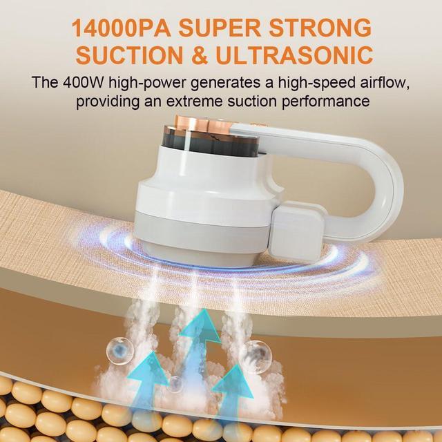 Alt view image 3 of 7 - Mattress Vacuum Cleaner Bed Vacuum with 253.7nm UV-C Light, 14Kpa Suciton & Ultrasonic & Two Tapping Pads, Powerful Anti-Allergen Vacuum Cleaner for Deep Cleaning, Corded, NR004