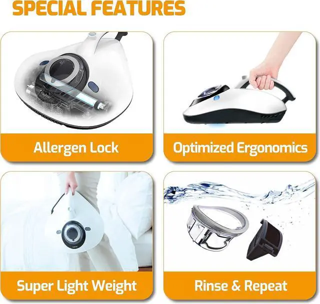 Alt view image 4 of 6 - Lite Mattress Vacuum Cleaner - 13Kpa Powerful Suction - Anti-Allergen Bed Vacuum Cleaner - Bed Vacuum Cleaner UV Sanitizing & Pulsating Pad Technology for Allergen Cleaning - HEPA Filtration