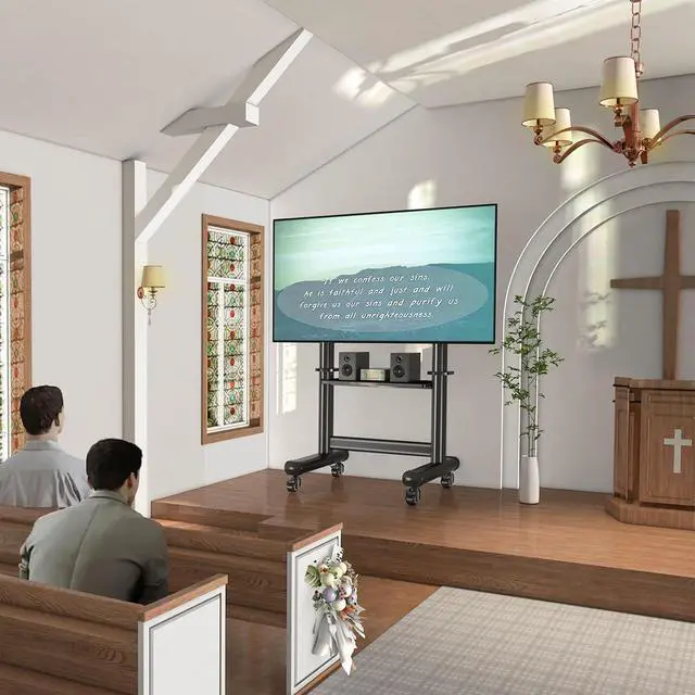 Alt view image 3 of 7 - Mobile TV Cart Rolling TV Stand with Wheels for 55-100 Inch LCD LED Flat Curved Screens up to 250 lbs, Max VESA800x600 mm Heavy Duty Portable Floor TV Stand Large Base Trolley Height Adjustable