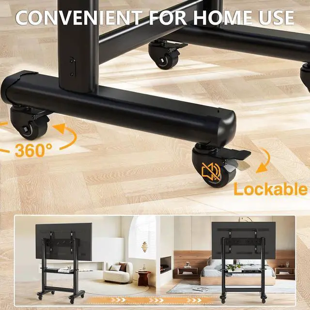 Alt view image 5 of 7 - Mobile TV Cart Rolling TV Stand with Wheels for 55-100 Inch LCD LED Flat Curved Screens up to 250 lbs, Max VESA800x600 mm Heavy Duty Portable Floor TV Stand Large Base Trolley Height Adjustable
