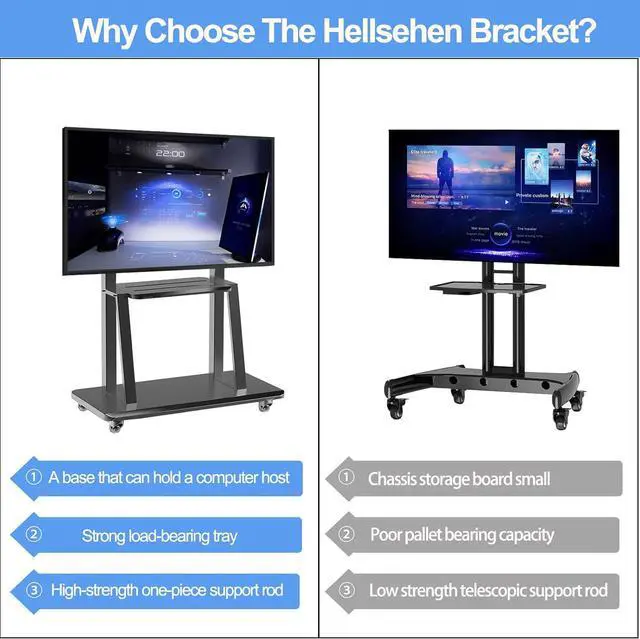 Alt view image 2 of 7 - Mobile TV Stand,Rolling TVs Cart on Wheels Height Adjustable Heavy-Duty Floor Stand Base for 32-75 Inch LCD LED OLED Flat Panel Screens Smartboard Movable Holds up to 100lbs with Shelf