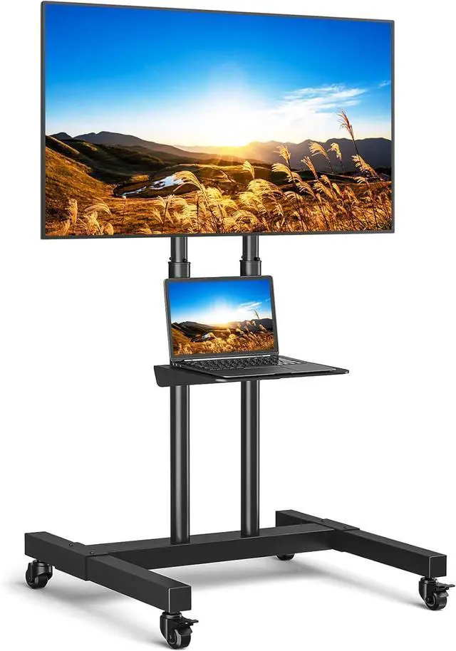 Main image of Mobile TV Cart for 32-83 Inch Screens up to 110 lbs, Height Adjustable Rolling TV Stand with Locking Wheels and Metal Shelf, Portable Outdoor Floor TV Stand Movable Monitor Holder for Home Office