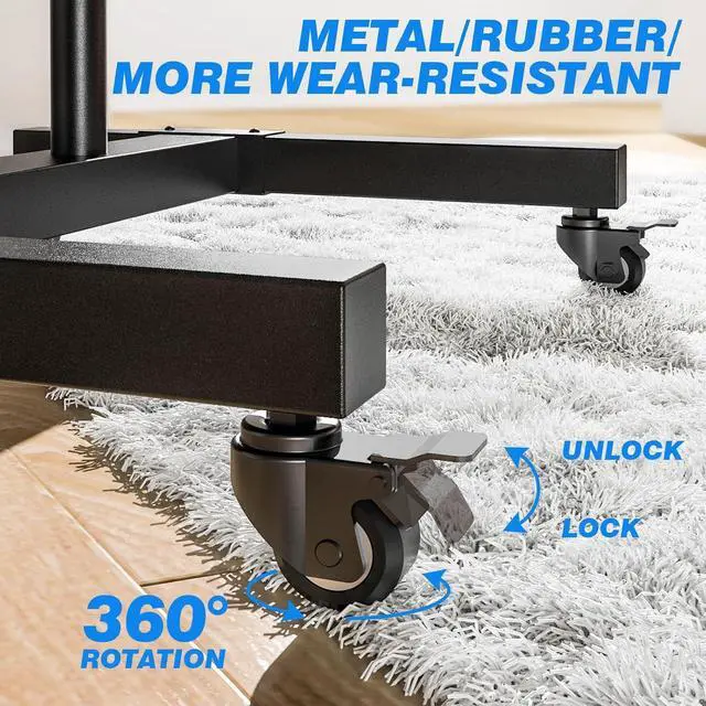 Alt view image 6 of 7 - Mobile TV Cart for 32-83 Inch Screens up to 110 lbs, Height Adjustable Rolling TV Stand with Locking Wheels and Metal Shelf, Portable Outdoor Floor TV Stand Movable Monitor Holder for Home Office