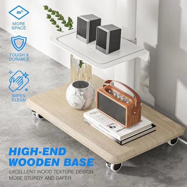 Alt view image 6 of 7 - Sleek Rolling TV Stand with Power Outlet for Home Decor, Height Adjustable Portable TV Stand on Wheels for 32-70 Inch TVs, Strong Tall Mobile TV Cart with Mount Up to 88 lbs, White