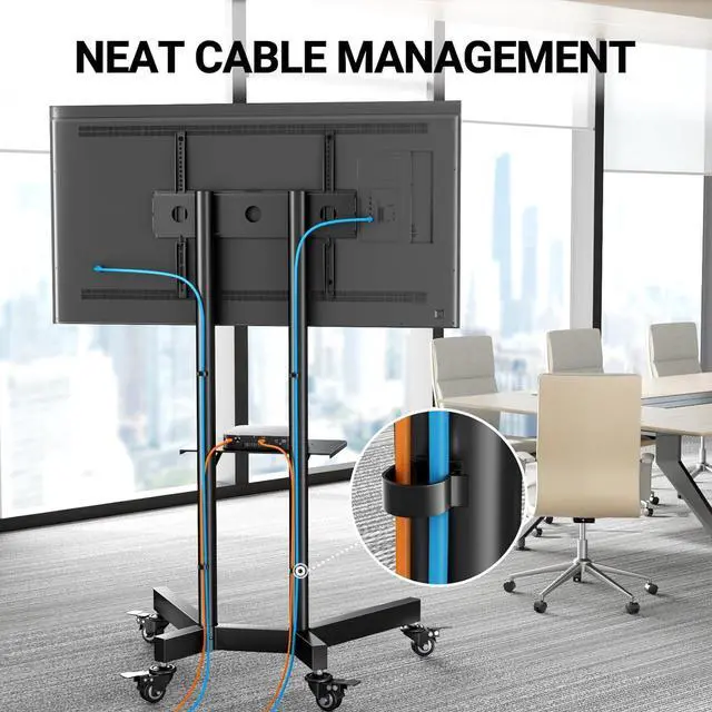 Alt view image 7 of 7 - Rolling TV Stand for 32-85 Inch TVs Holds up to 132 Lbs, Height Adjustable Mobile TV Cart with Wheels, Mobile TV Stand with Tray, Portable TV Stand for 4K TVs Max VESA 600x400mm PSTVMC01