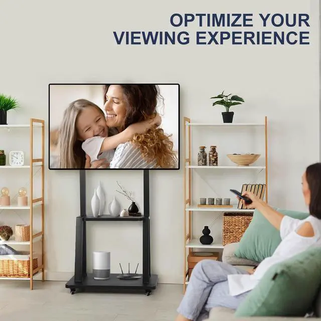 Alt view image 2 of 6 - Rolling TV Stand with Wheels for 32-75 Inch Heavy-Duty Mobile TV Cart LCD LED OLED Flat Panel Screens Smartboard Holds up to 100lbs Portable TV Stand on Wheels with Shelf Height Ajustable