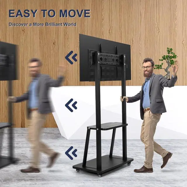 Alt view image 3 of 6 - Rolling TV Stand with Wheels for 32-75 Inch Heavy-Duty Mobile TV Cart LCD LED OLED Flat Panel Screens Smartboard Holds up to 100lbs Portable TV Stand on Wheels with Shelf Height Ajustable