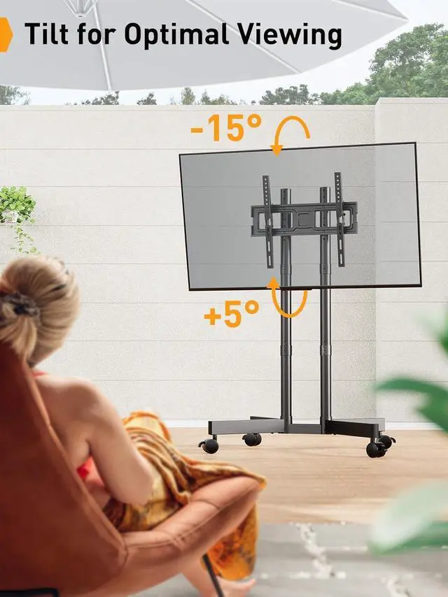 Alt view image 2 of 7 - Rolling TV Stand, Mobile TV Stand with Wheels for 32-70 inch TVs, Height Adjustable Mobile TV Cart with -15° to +5° Tilt, Rolling TV Cart for 4K TV Max VESA 400x400mm up to 88lbs, PGTVMC14