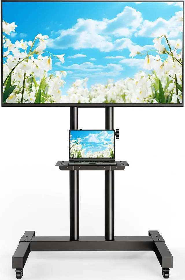 Main image of Mobile TV Cart Rolling TV Stand for 40-83 Inch Screen Flat/Curved TVs up to 110lbs, Tilt and Height Adjustment Portable TV Stand on Wheels with Laptop Shelf, Outdoor TV Stand MAX VESA 600x400mm