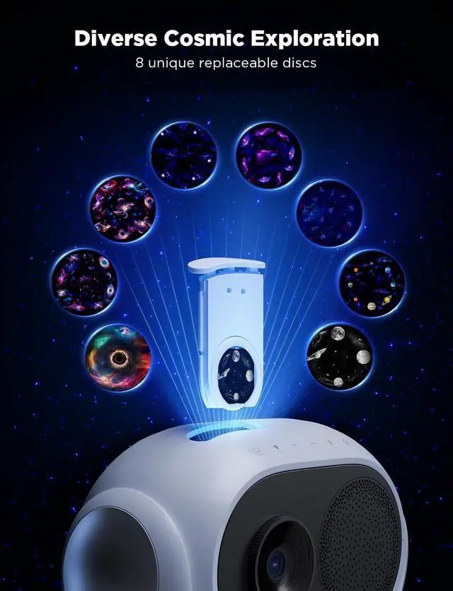 Alt view image 2 of 7 - Star Projector, Star Light with 8 Replaceable Discs, 38 Scene Modes, Bluetooth Speaker and 21 White Noises, Relaxing Light for Bedroom, Ceiling