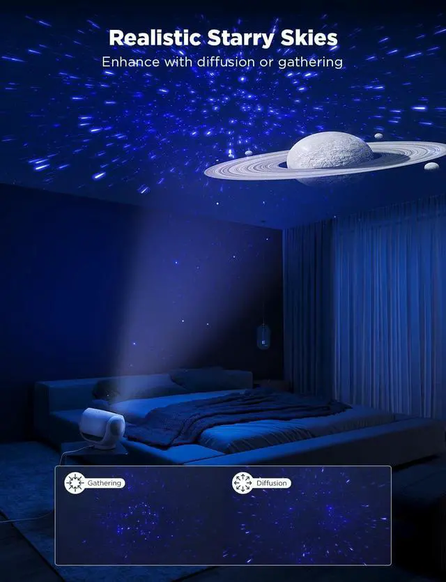 Alt view image 4 of 7 - Star Projector, Star Light with 8 Replaceable Discs, 38 Scene Modes, Bluetooth Speaker and 21 White Noises, Relaxing Light for Bedroom, Ceiling