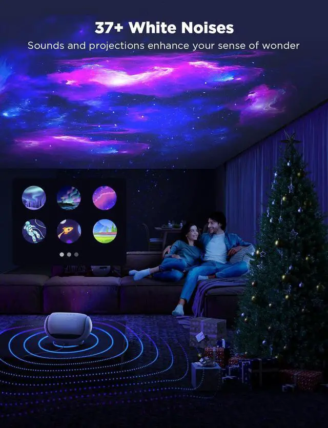 Alt view image 7 of 7 - Star Projector, Star Light with 8 Replaceable Discs, 38 Scene Modes, Bluetooth Speaker and 21 White Noises, Relaxing Light for Bedroom, Ceiling