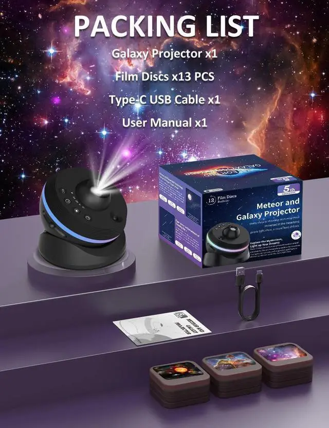 Alt view image 7 of 7 - [6th Gen Upgraded] Planetarium Galaxy Projector, 13 in 1 Star Light Projector Starry Sleep Night Light with Dynamic Meteors,360° Rotation Nebula,4K HD&Large Scale Projection for Bedroom DecorKids