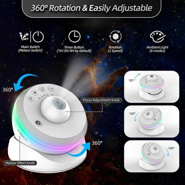 Alt view image 5 of 7 - Galaxy Projector for Bedroom, 13 in 1 Planetarium Star Projector Galaxy Light, 360° Rotation Realistic Sky Night Light with Timer for Kids Adults Ceiling Large Room Décor