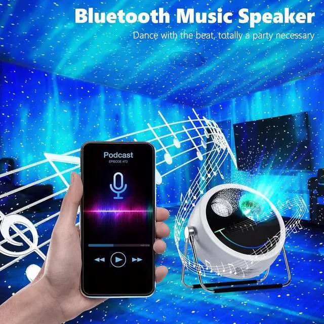 Alt view image 5 of 6 - Star Projector Galaxy Light, USB C White Starry Projector Works with PD Power Supply, Bluetooth Speaker and White Noise Aurora Projector Light, LED Galaxy Projector for Bedroom Home Party