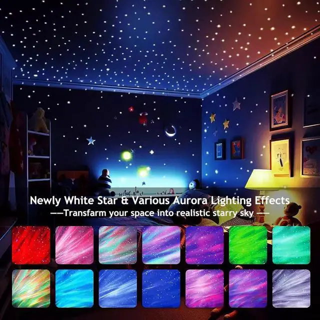 Alt view image 6 of 6 - Star Projector Galaxy Light, USB C White Starry Projector Works with PD Power Supply, Bluetooth Speaker and White Noise Aurora Projector Light, LED Galaxy Projector for Bedroom Home Party