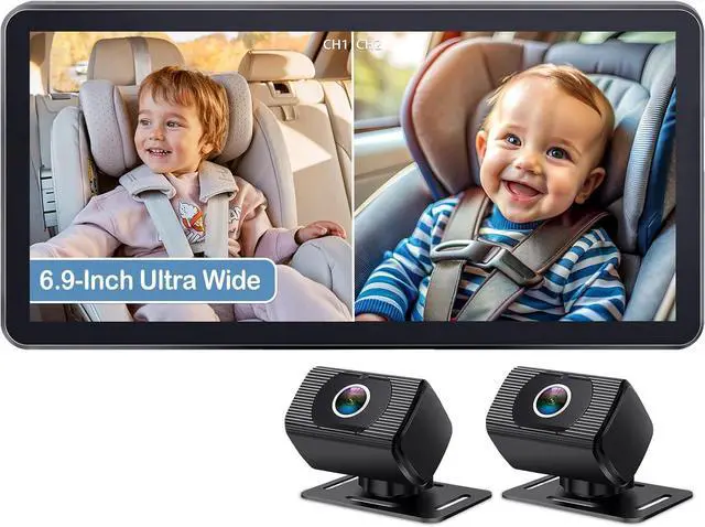 Main image of 2-Kids Baby Car Camera for Seat: 6.9 Inch Ultrawide Display with Two Cameras Rear Facing - USB Powered Backseat Camera HD 1080P Easy to Install