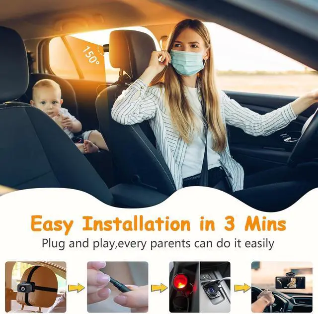 Alt view image 5 of 7 - 2-Kids Baby Car Camera for Seat: 6.9 Inch Ultrawide Display with Two Cameras Rear Facing - USB Powered Backseat Camera HD 1080P Easy to Install