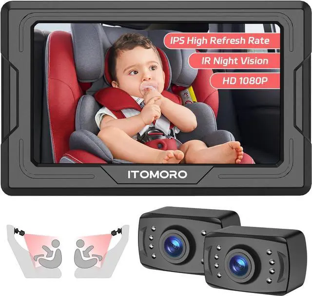 Main image of Baby Car Camera HD 1080P Dual-Channel Display Car Baby Camera with 2 IR Night Vision Camera, Easily Install 4.3'' Car Camera for Baby with Crystal Clear Wide View for Rear Facing Seat