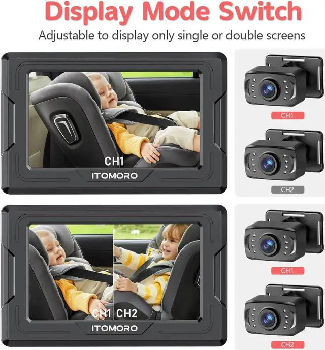 Alt view image 5 of 7 - Baby Car Camera HD 1080P Dual-Channel Display Car Baby Camera with 2 IR Night Vision Camera, Easily Install 4.3'' Car Camera for Baby with Crystal Clear Wide View for Rear Facing Seat