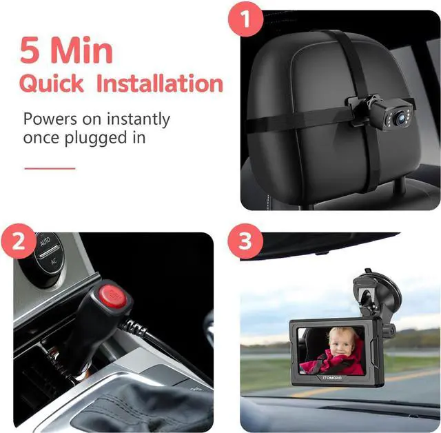 Alt view image 7 of 7 - Baby Car Camera HD 1080P Dual-Channel Display Car Baby Camera with 2 IR Night Vision Camera, Easily Install 4.3'' Car Camera for Baby with Crystal Clear Wide View for Rear Facing Seat