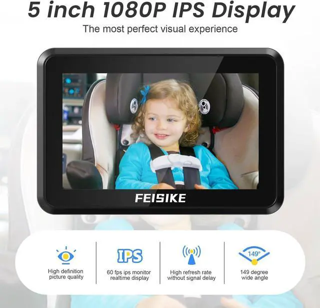 Alt view image 4 of 6 - Baby Car Camera, 1080P Dual-Channel 5 inch Display Baby Car Mirror with 2 IR Night Vision Camera, Easily Install Car Camera for Baby with Crystal Clear Wide View for Rear Facing Seat