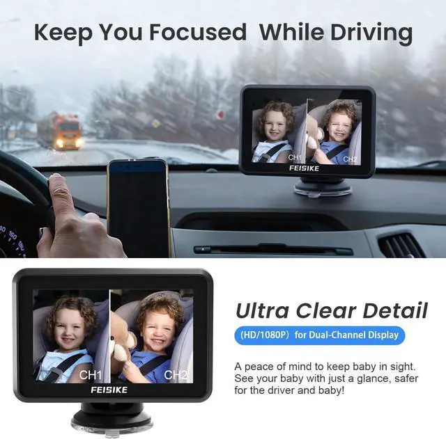 Alt view image 6 of 6 - Baby Car Camera, 1080P Dual-Channel 5 inch Display Baby Car Mirror with 2 IR Night Vision Camera, Easily Install Car Camera for Baby with Crystal Clear Wide View for Rear Facing Seat