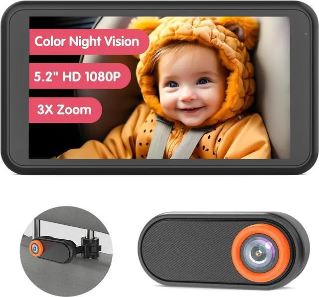 Main image of Car Camera for Baby, 5.2 1080P Baby Car Camera with Night Vision, 360°Rotating Adjustable Car Baby Camera with Wired, Crystal Clear View for Back Seat Rear Facing (BM2)