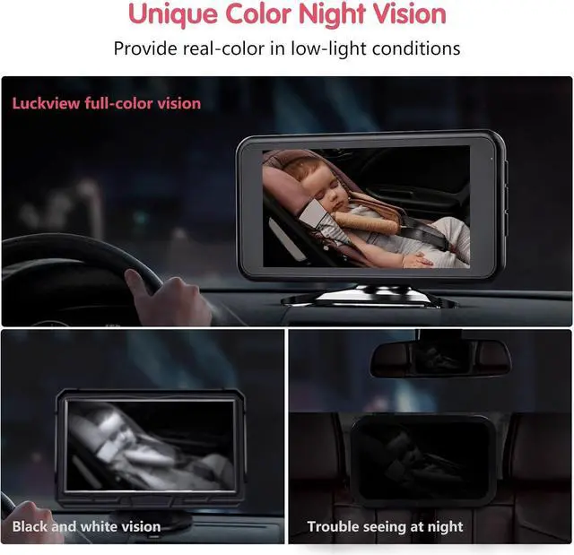 Alt view image 2 of 6 - Car Camera for Baby, 5.2 1080P Baby Car Camera with Night Vision, 360°Rotating Adjustable Car Baby Camera with Wired, Crystal Clear View for Back Seat Rear Facing (BM2)