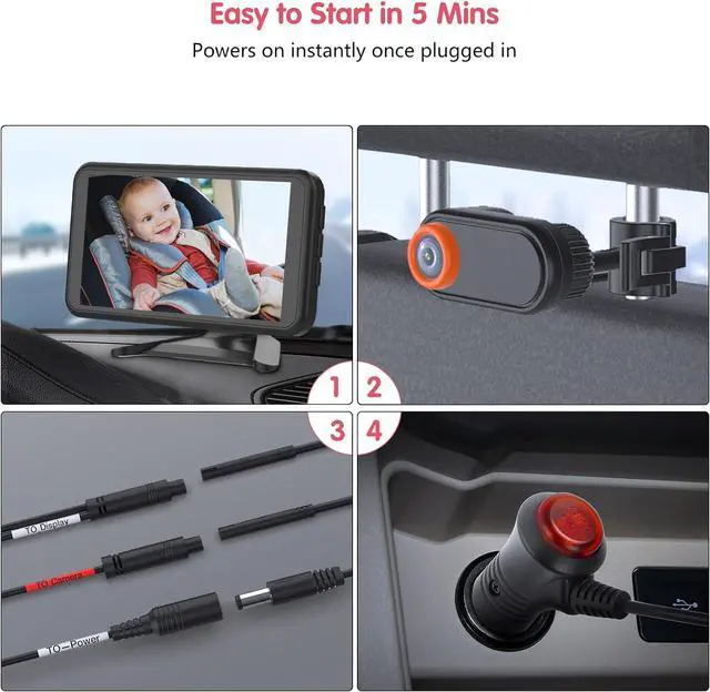 Alt view image 6 of 6 - Car Camera for Baby, 5.2 1080P Baby Car Camera with Night Vision, 360°Rotating Adjustable Car Baby Camera with Wired, Crystal Clear View for Back Seat Rear Facing (BM2)