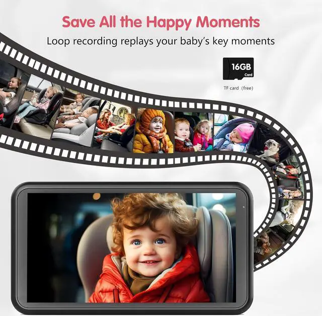 Alt view image 2 of 6 - aby Car Camera Night Vision 5.2'' Car Camera for Baby with Video Recording Function TF Card 3X Zoom 1080P Car Baby Camera 360° Rotation for Rear Facing Seat Wired (BM3)