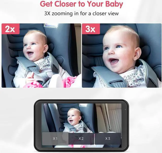 Alt view image 5 of 6 - aby Car Camera Night Vision 5.2'' Car Camera for Baby with Video Recording Function TF Card 3X Zoom 1080P Car Baby Camera 360° Rotation for Rear Facing Seat Wired (BM3)