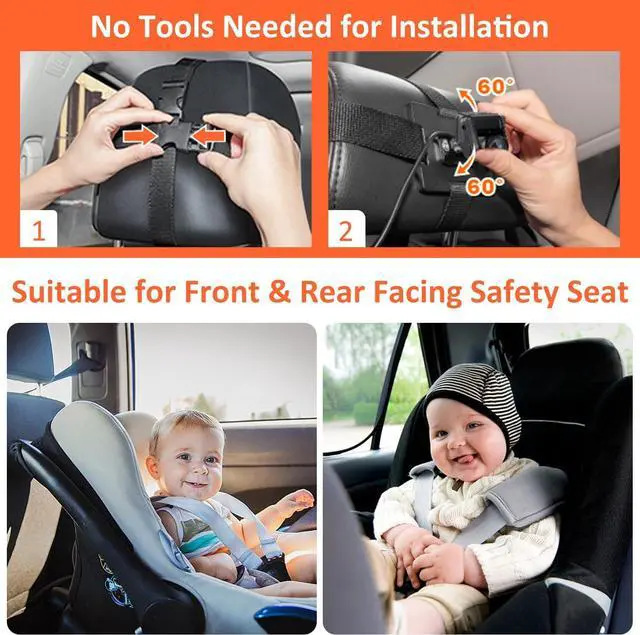 Alt view image 3 of 7 - Baby Car Camera HD 1440P Recording, 5 Screen Baby Car Monitor with Full-Color Night Vision Camera, Infant Safety Baby Car Mirror Rear Facing for Backseat, Wide Clear View, Easy Installation