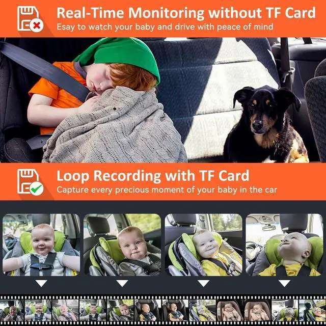 Alt view image 4 of 7 - Baby Car Camera HD 1440P Recording, 5 Screen Baby Car Monitor with Full-Color Night Vision Camera, Infant Safety Baby Car Mirror Rear Facing for Backseat, Wide Clear View, Easy Installation